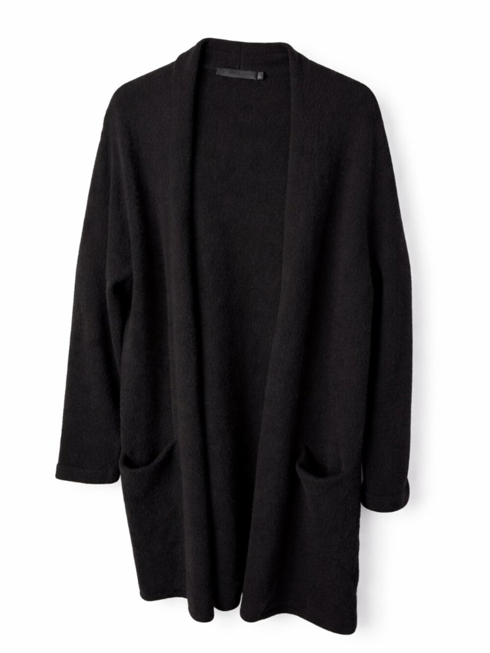 Jenni Kayne Wool Yak Knit Open Front Sweater Coat Cardigan POCKETS Black SMALL
